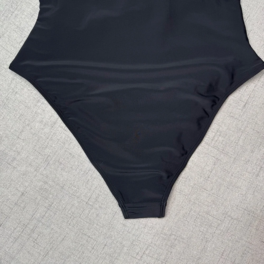 Black & Leopard Print Mesh One Piece Swimsuit Slimming Tummy Control L XL NWT - Picture 10 of 12